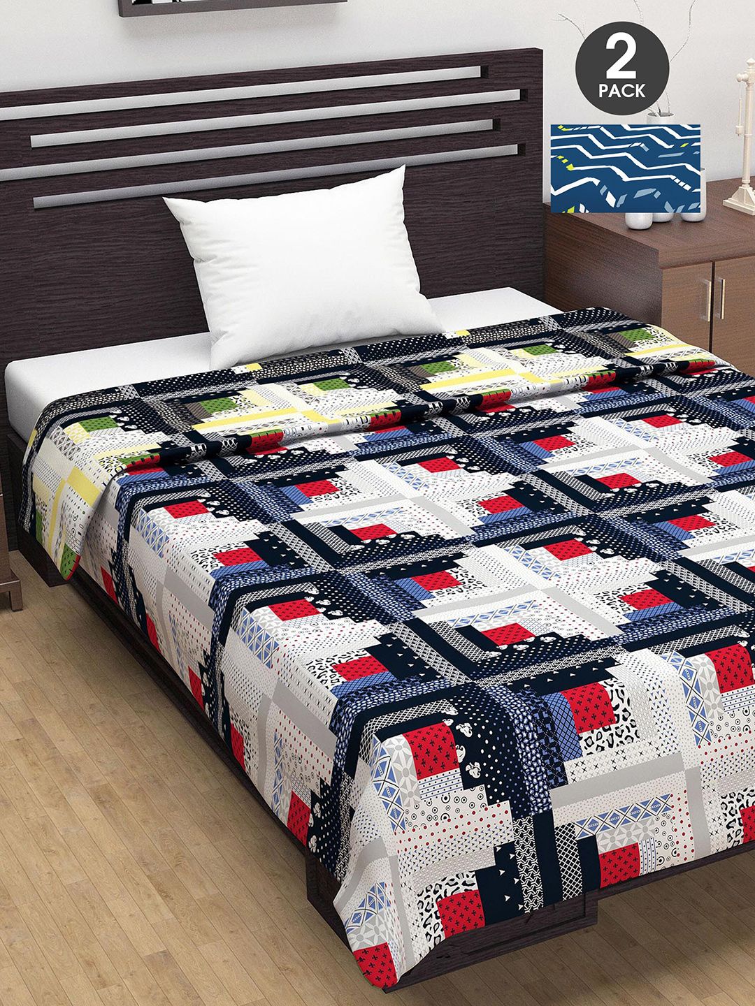 Divine Casa Red & Navy Blue Set of 2 AC Room 110 GSM Single Bed Dohar Price in India