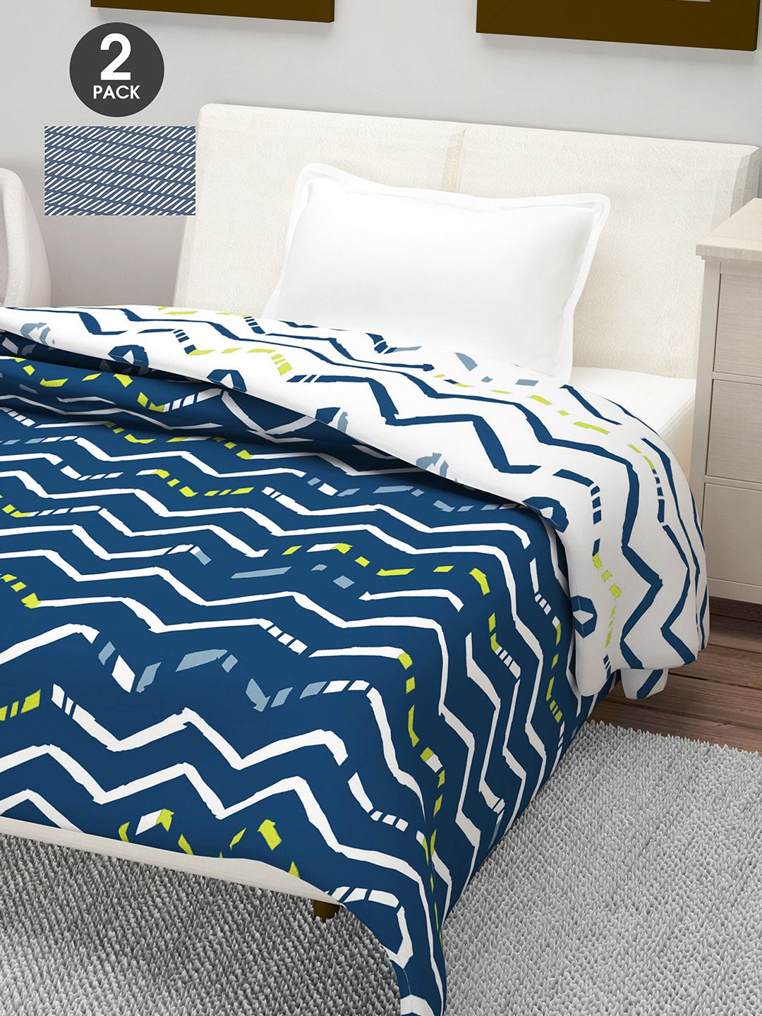 Divine Casa Set of 2 Navy Blue Abstract 110 GSM Single Bed Dohar Price in India