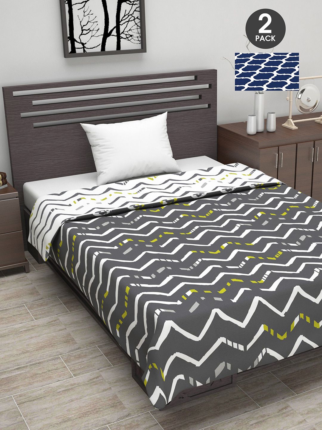 Divine Casa  Set of 2 Navy Blue & Black Geometric AC Room 110 GSM Single Bed Dohar Price in India