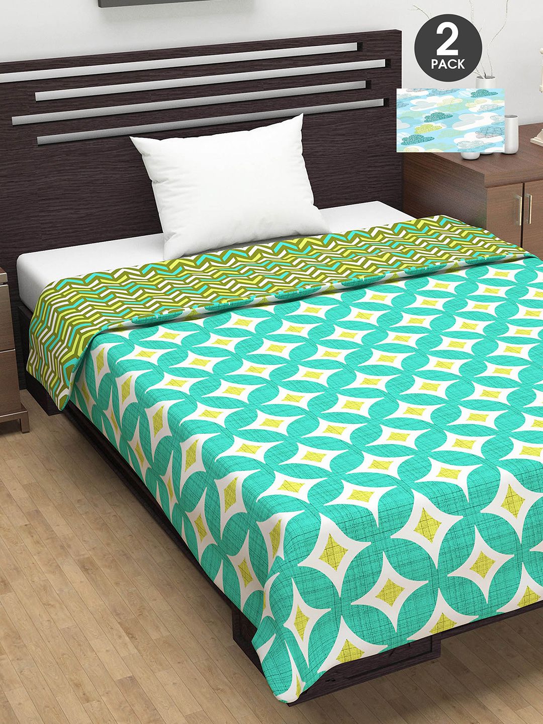 Divine Casa Turquoise Blue & Green Set of 2 AC Room 110 GSM Single Bed Dohar Price in India