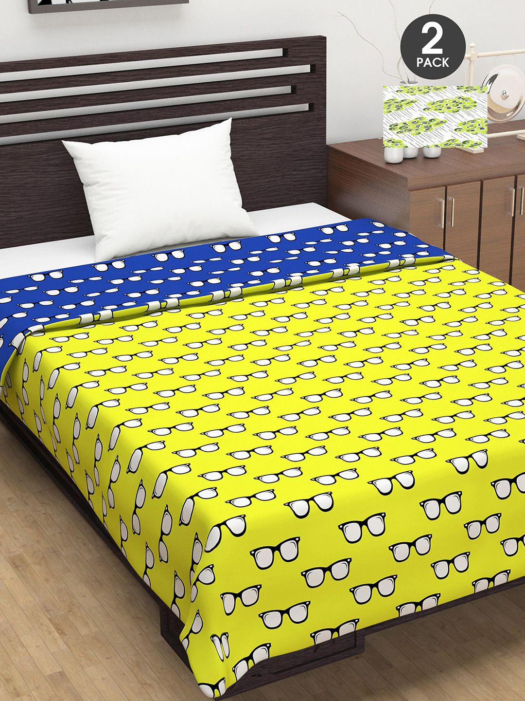 Divine Casa Yellow & Green Set of 2 AC Room 110 GSM Single Bed Dohar Price in India