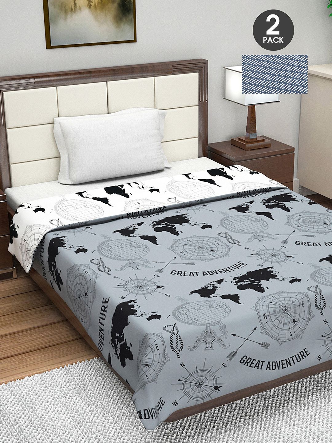 Divine Casa Grey & Black Set of 2 Geometric AC Room 110 GSM Single Bed Dohar Price in India