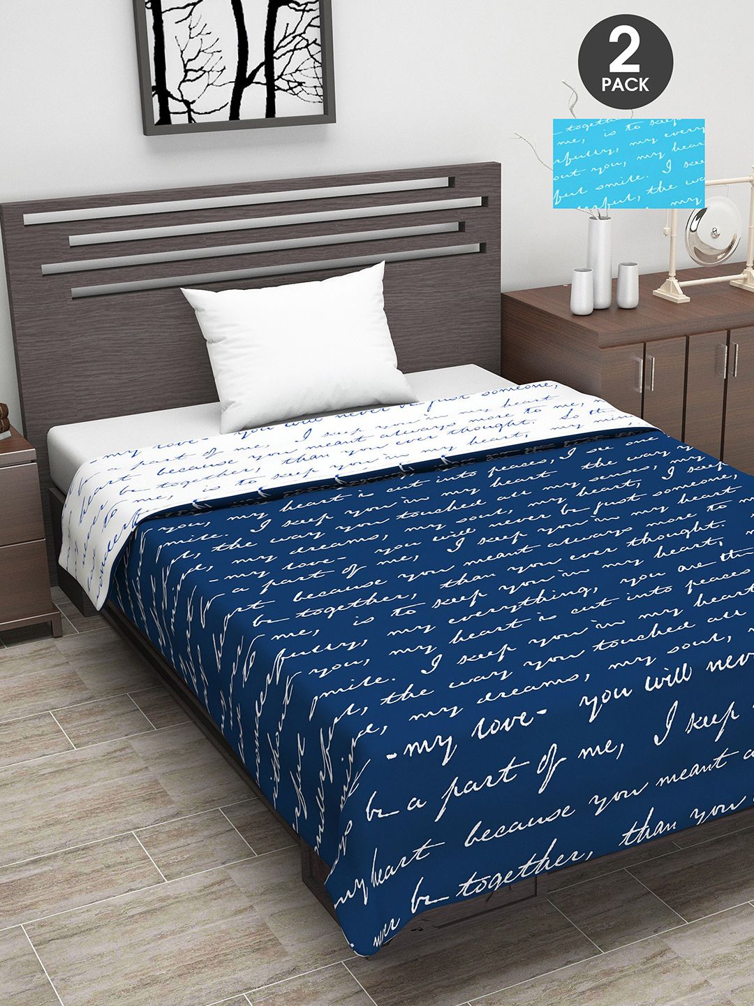 Divine Casa Set Of 2 Navy Blue & White Abstract 110 GSM Single Bed AC Room Dohars Price in India