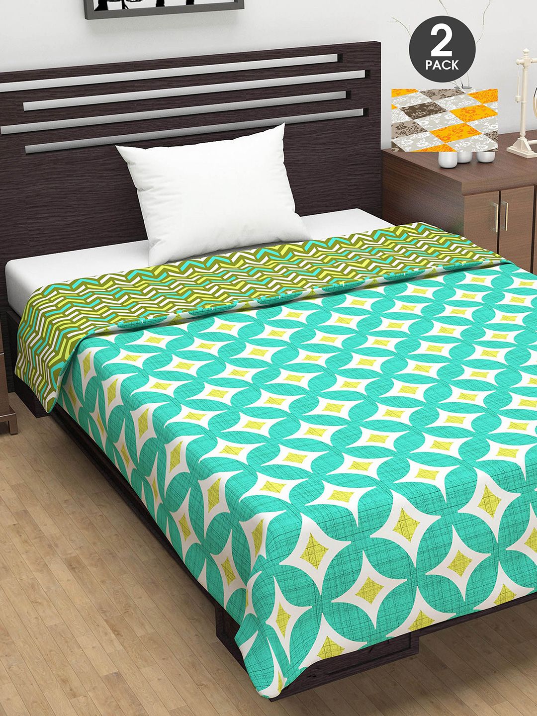 Divine Casa Orange & Green Set of 2 AC Room 110 GSM Single Bed Dohar Price in India