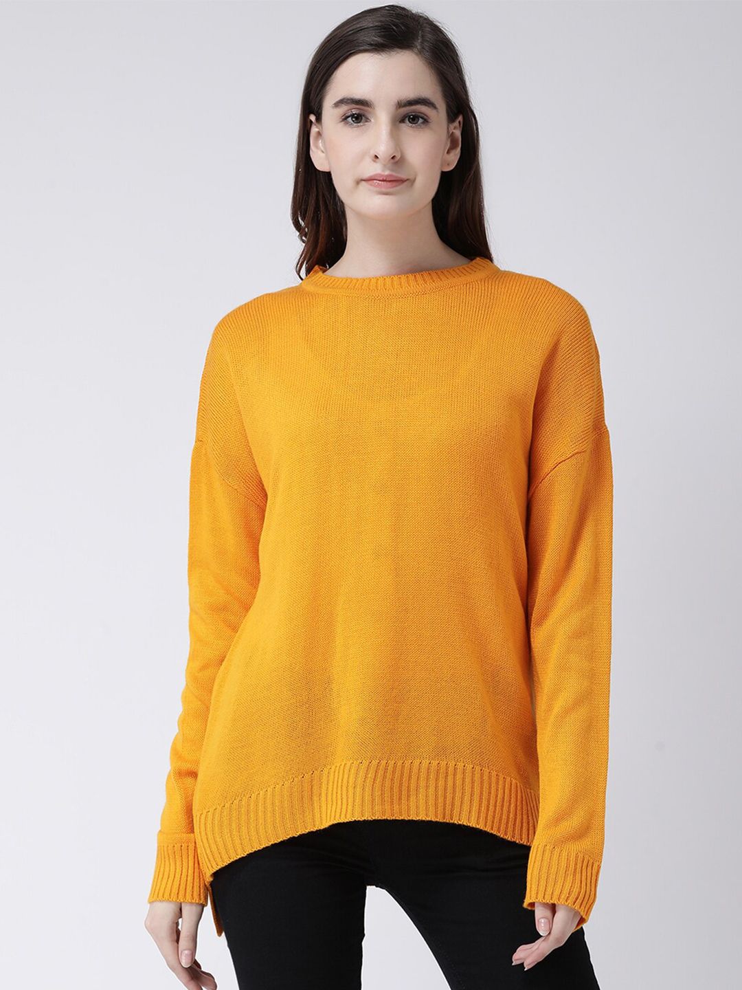 Club York Women Yellow Solid Acrylic Pullover Sweater Price in India