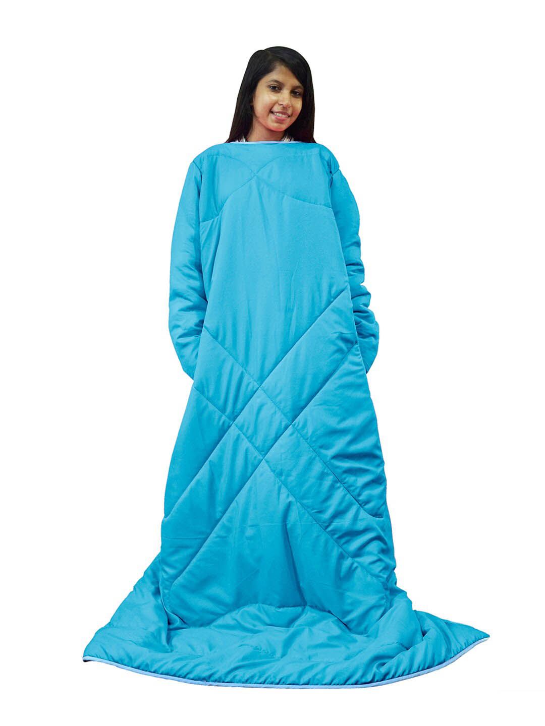 Divine Casa Blue Mild Winter 150 GSM Wearable Single Bed Comforter With Sleeves Price in India