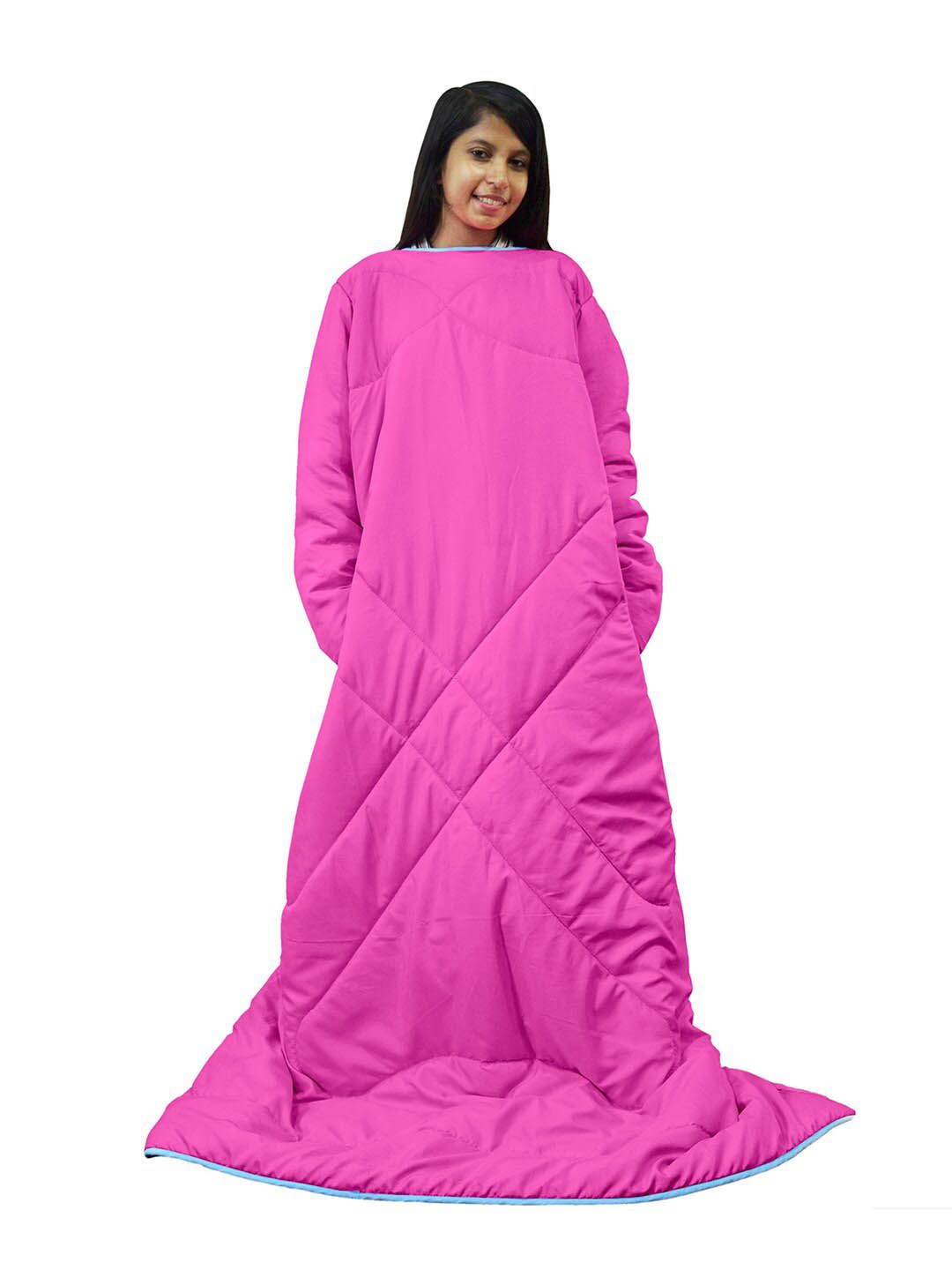 Divine Casa Pink Solid Wearable Single 150 GSM Comforter With Sleeve Price in India