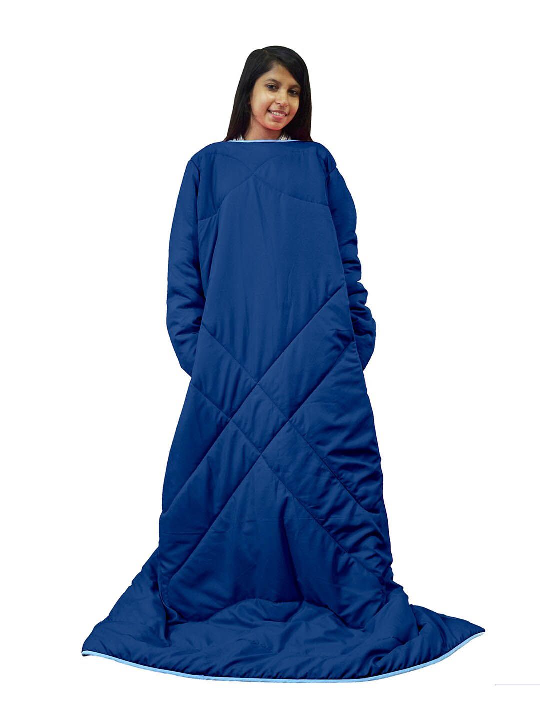 Divine Casa Navy Blue Solid Polyester Wearable Single Comforter with Sleeve Price in India