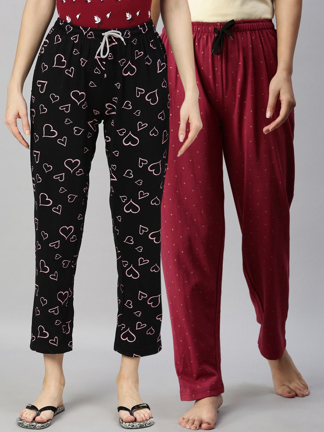 Kryptic Women Pack Of 2 Printed Pure Cotton Lounge Pants Price in India