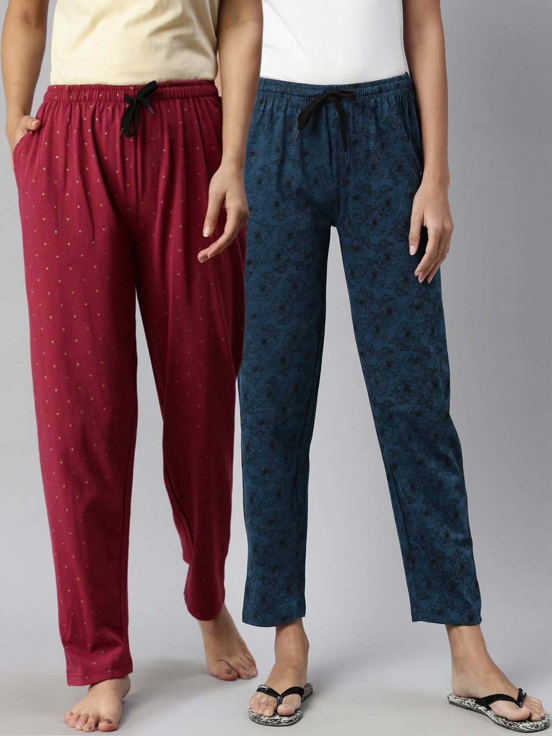 Kryptic Women Pack Of 2 Printed Pure Cotton Lounge Pants Price in India