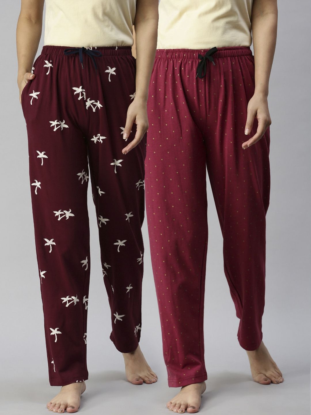 Kryptic Women Pack Of 2 Printed Pure Cotton Lounge Pants Price in India