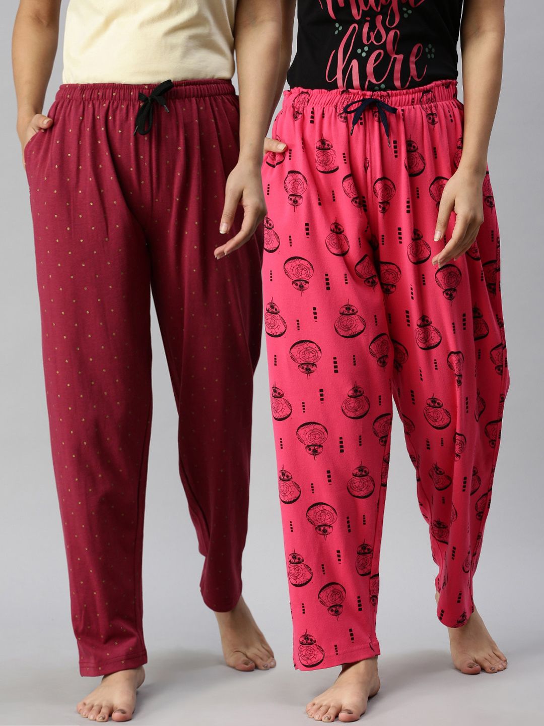 Kryptic Women Pack Of 2 Printed Pure Cotton Lounge Pants Price in India