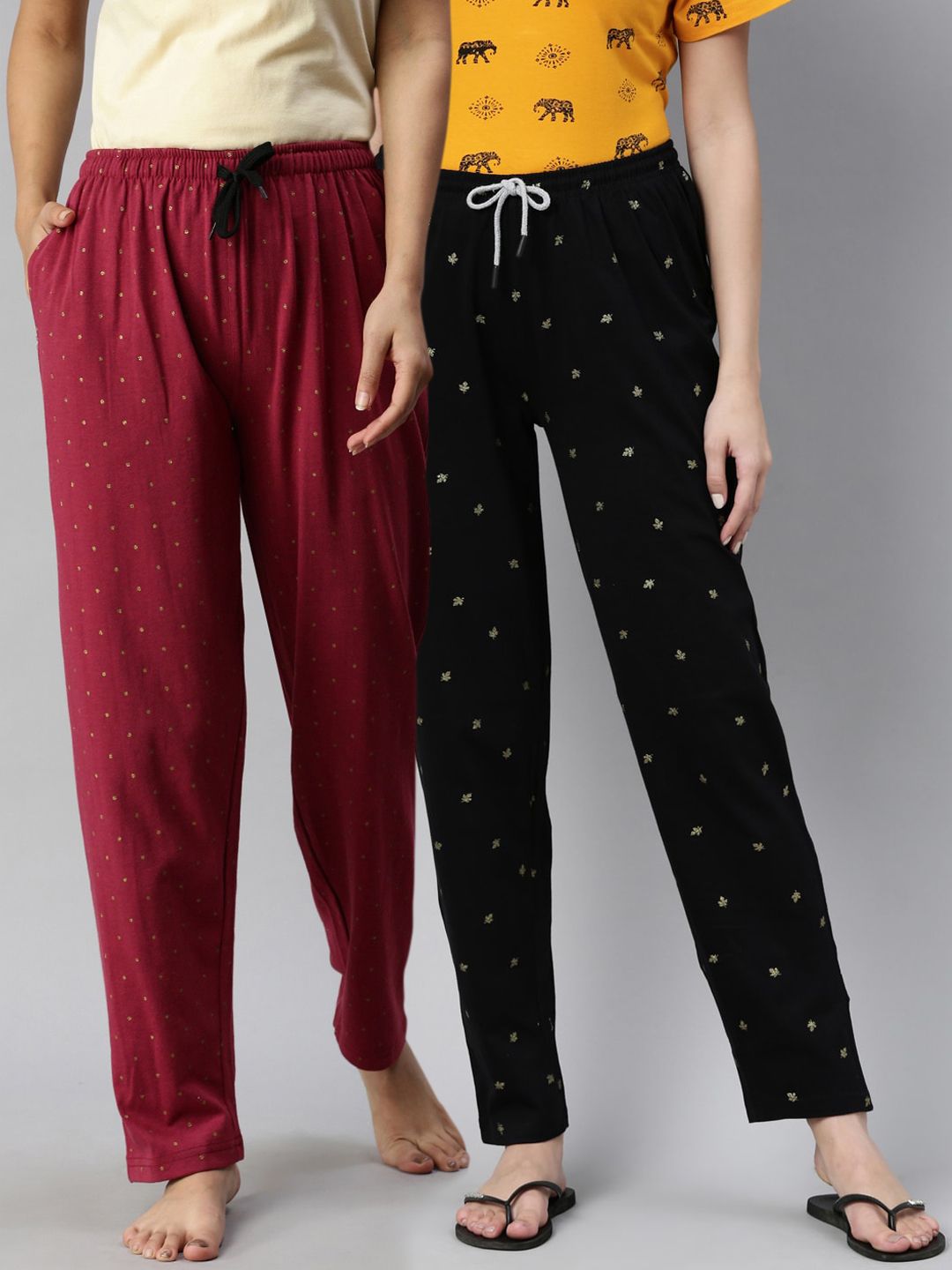 Kryptic Women Pack Of 2 Printed Pure Cotton Lounge Pants Price in India