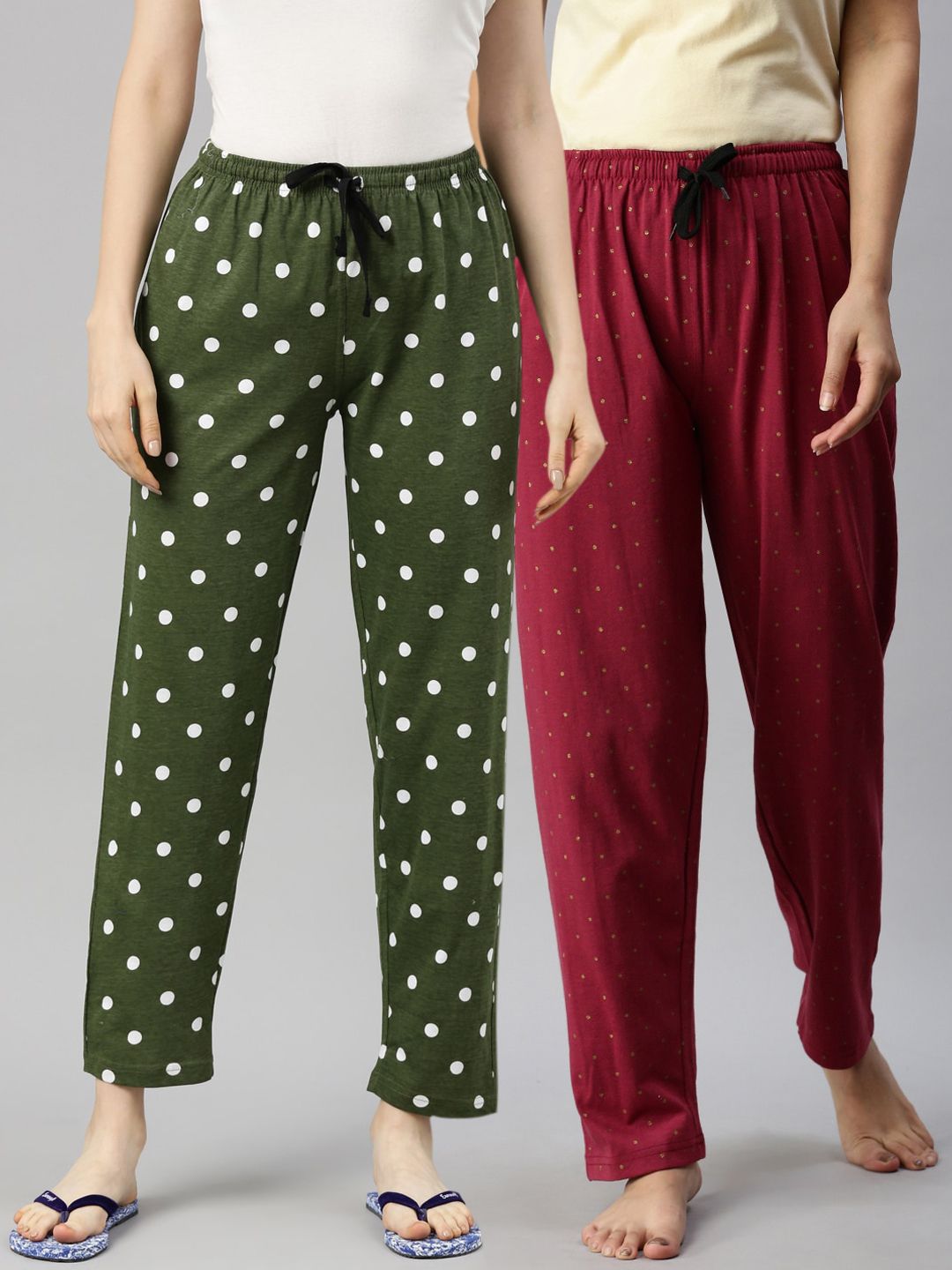 Kryptic Women Pack Of 2 Printed Pure Cotton Lounge Pants Price in India