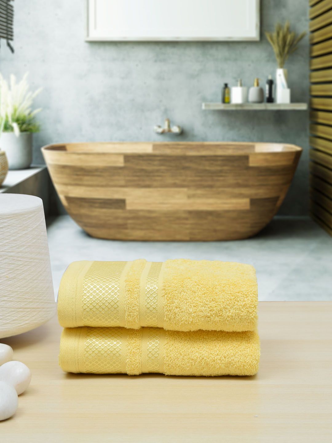 RANGOLI Yellow Self-Design Set Of 2 Hand Towel Price in India