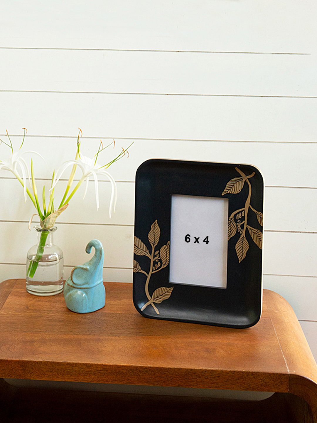ellementry Black & Small Golden Foliage Wooden Photo Frame Price in India