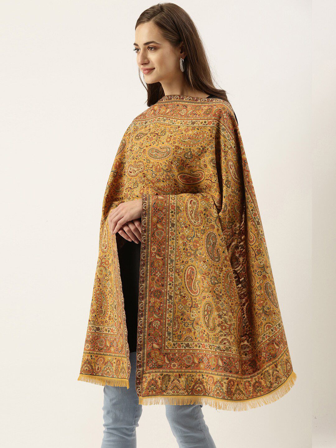 Pashmoda Women Yellow & Red Woven Design Stole Price in India