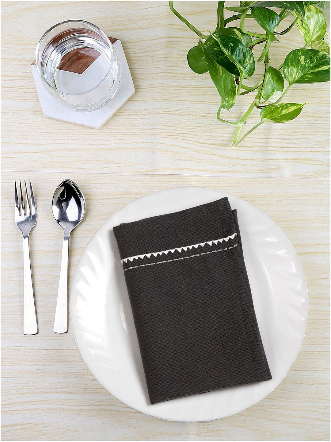 BLANC9 Set Of 6 Grey Solid Cotton Square Table Napkins Price in India