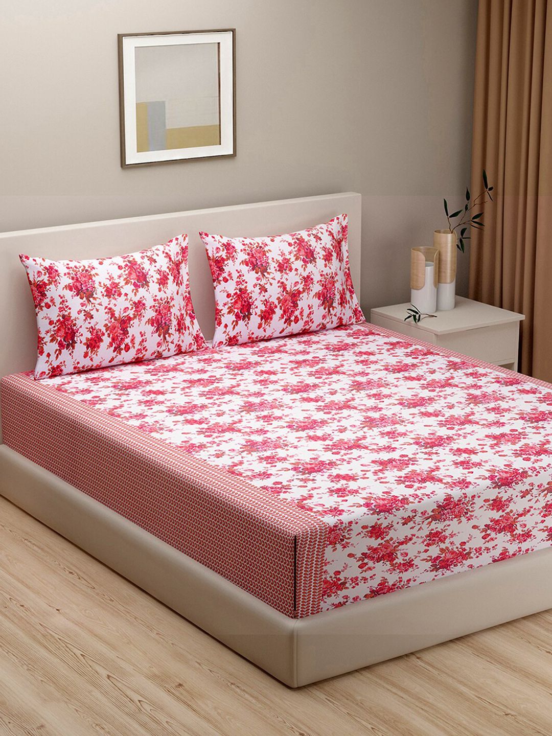 SWAYAM Unisex White Floral 110GSM Bedsheet Price in India