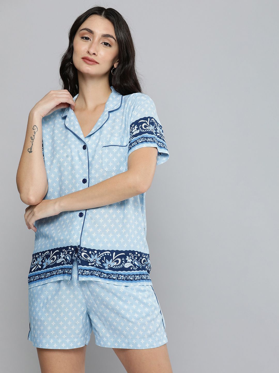 Chemistry Women Blue Printed Night Suit Price in India