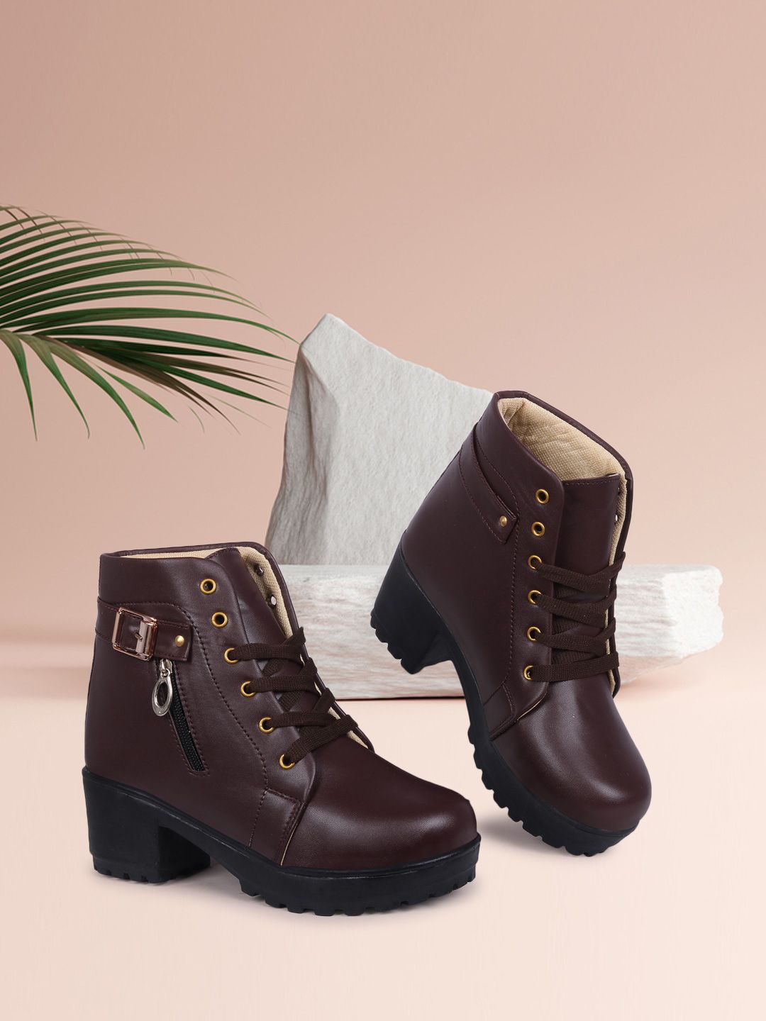 TWIN TOES Brown Platform Heeled Boots with Tassels Price in India