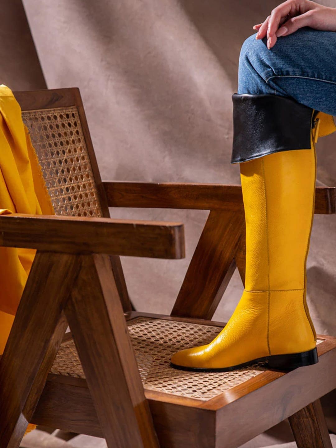 Saint G Women Yellow Leather Above The Knee Boots Price in India