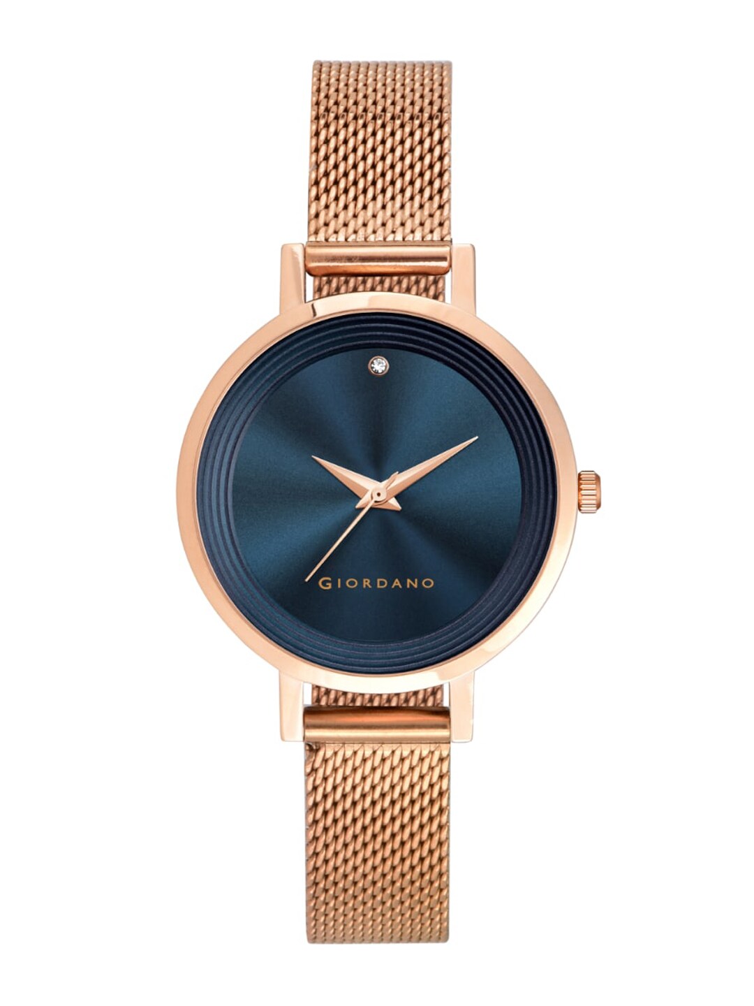 GIORDANO Women Blue Brass Embellished Dial & Rose Gold Toned Analogue Watch GD4067-44 Price in India