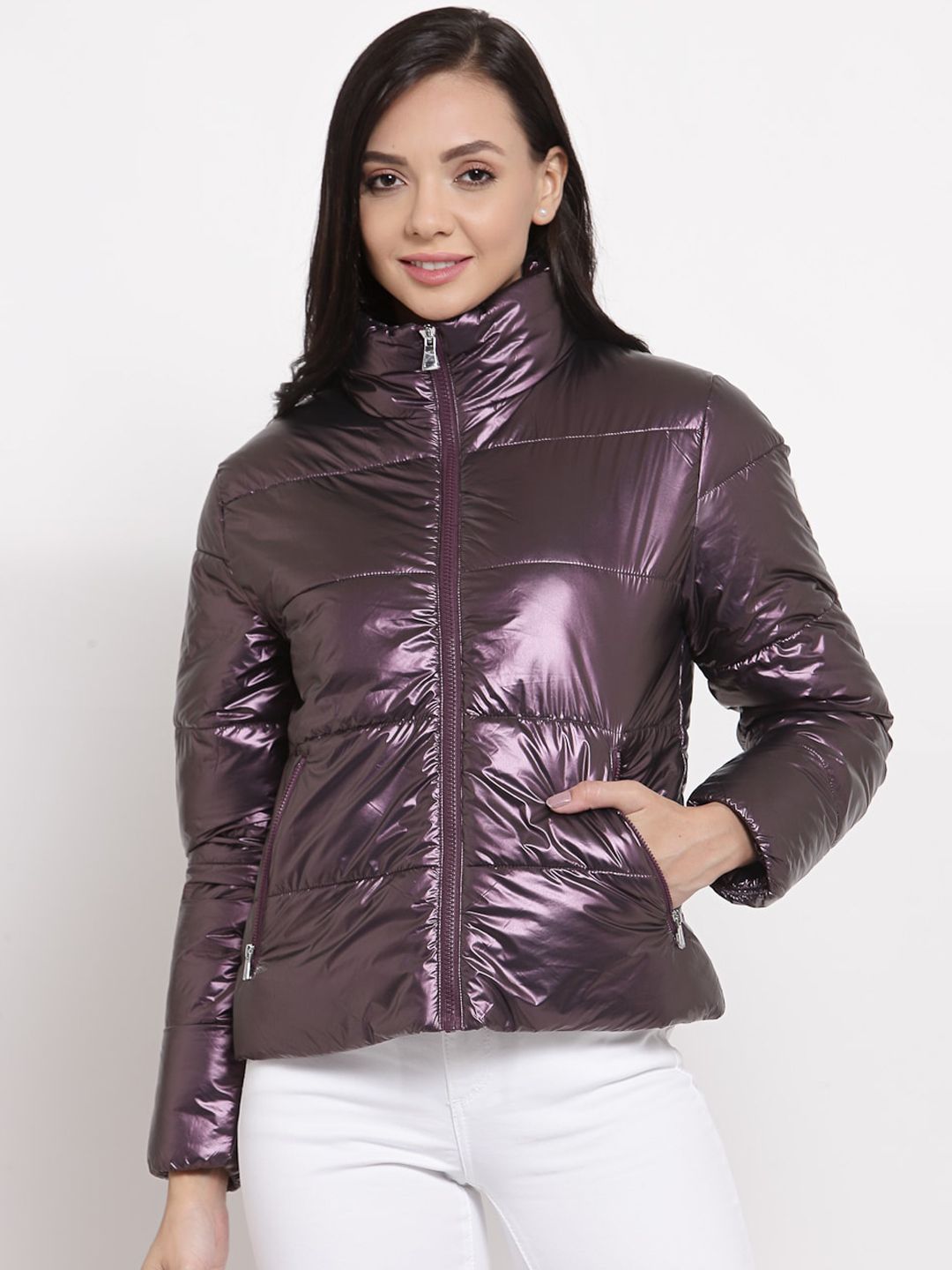 Mode by Red Tape Women Purple Padded Jacket Price in India