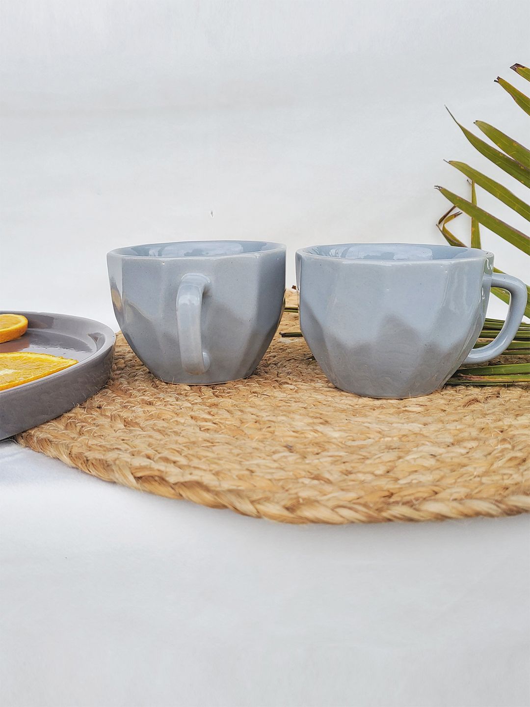 Folkstorys Set-2 Grey Handcrafted Textured Ceramic Matte Cups and Mugs Price in India