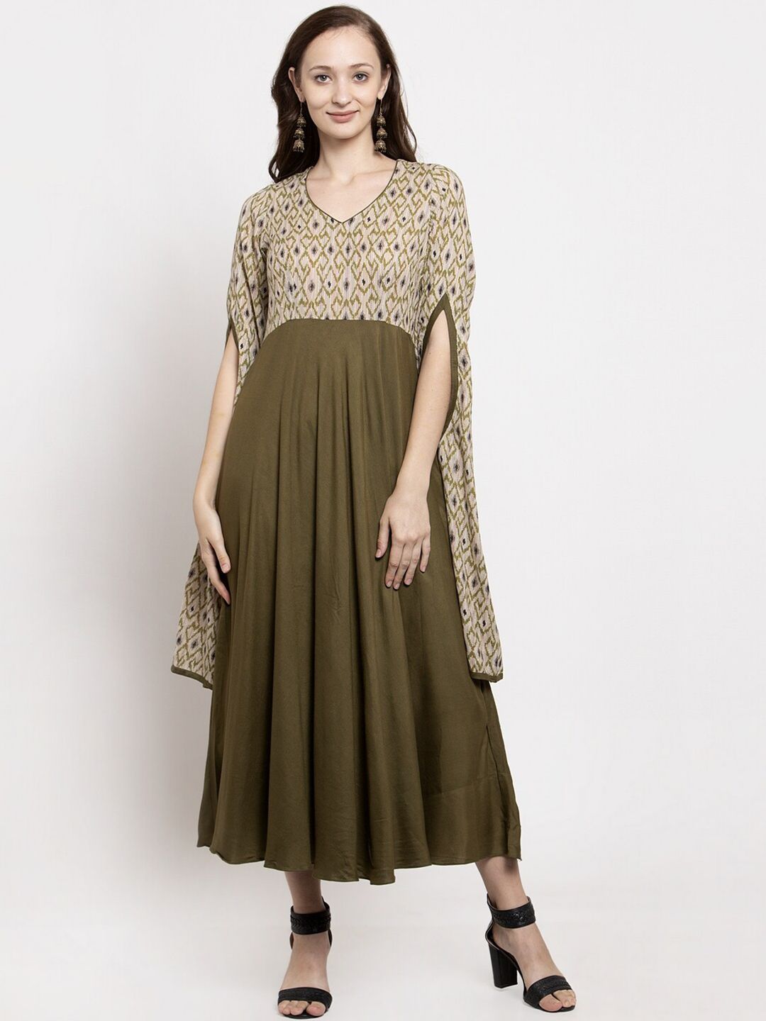 DUGRI BE THE ONE Olive Green Ethnic Midi Dress Price in India