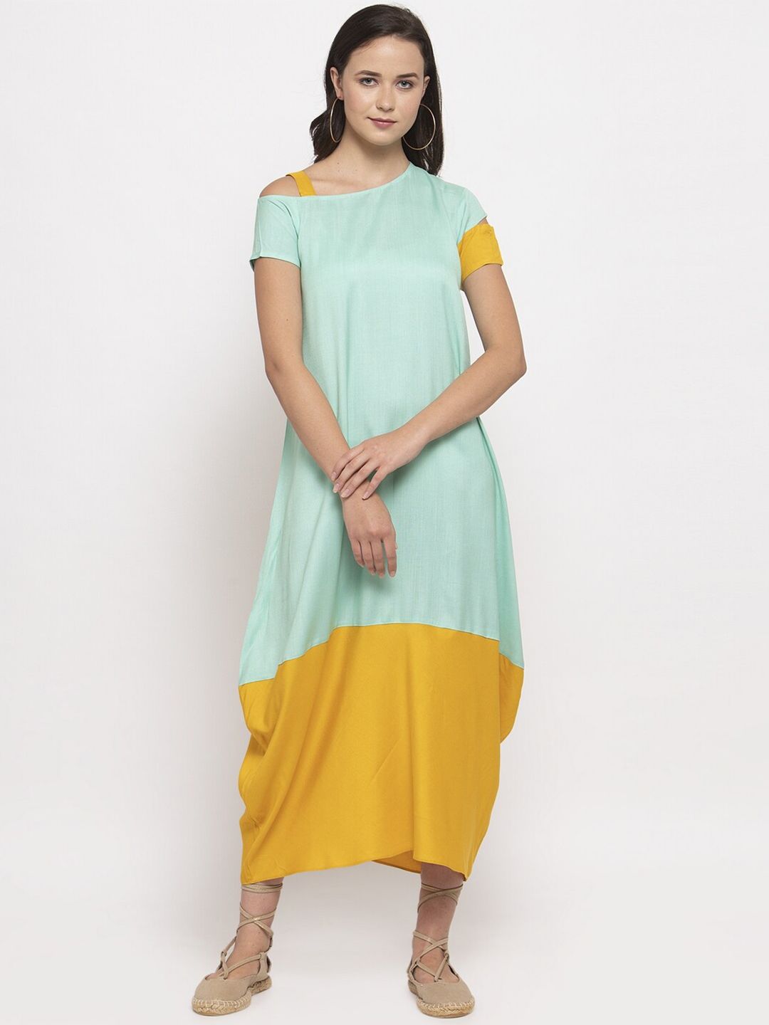 DUGRI BE THE ONE Blue Colourblocked A-Line Midi Dress Price in India