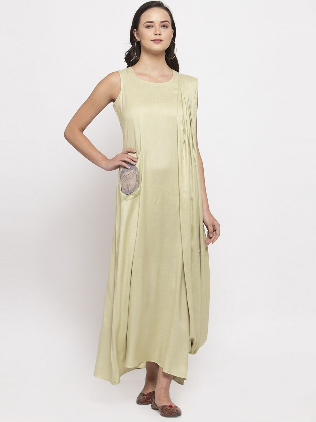 DUGRI BE THE ONE Green Cotton Maxi Dress Price in India