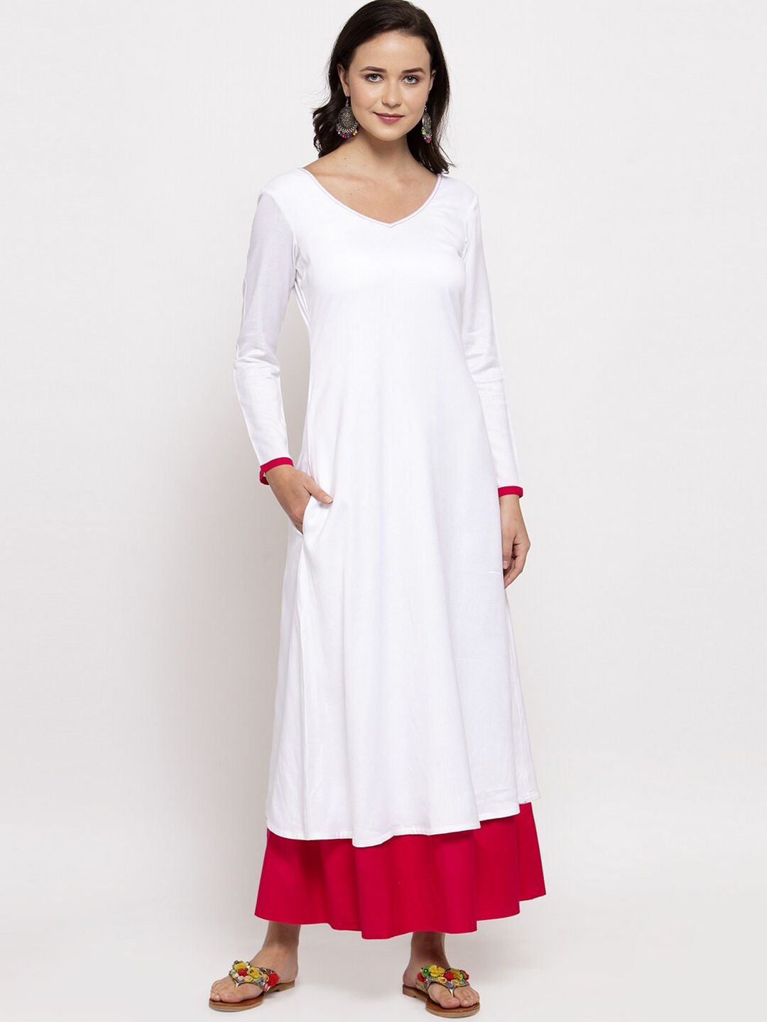 DUGRI BE THE ONE White & Pink Maxi Dress Price in India