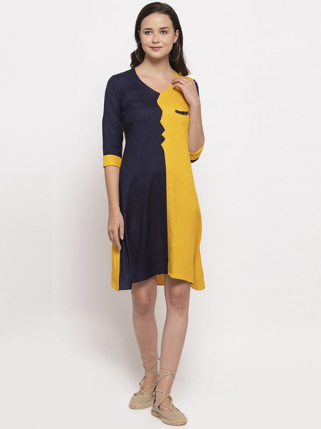 DUGRI BE THE ONE Yellow & Black Colourblocked Sheath Dress Price in India