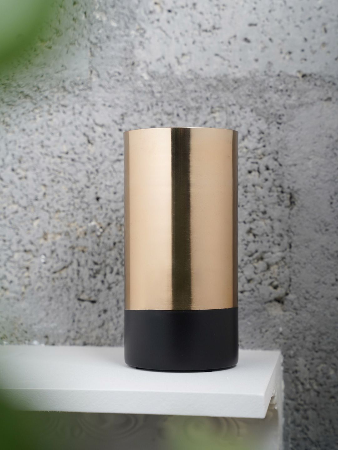 Folkstorys Black & Gold-Toned Solid Cylindrical Metal vase Price in India