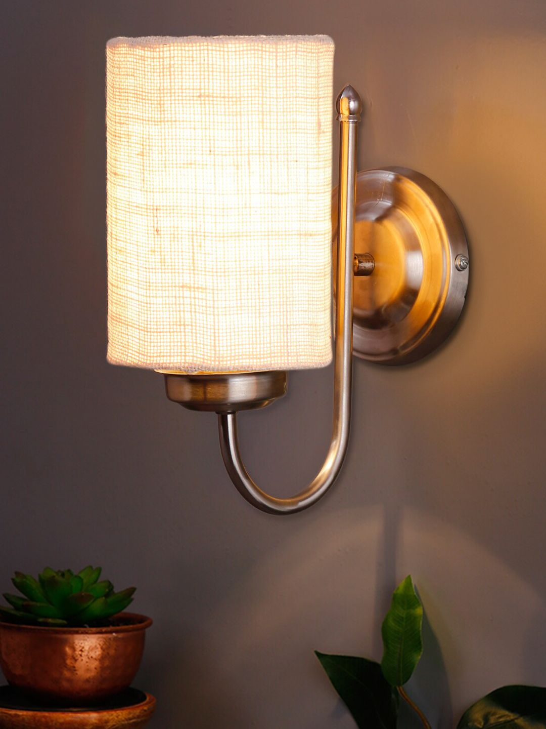 Devansh White wall mounted jute lamp with steel base Price in India