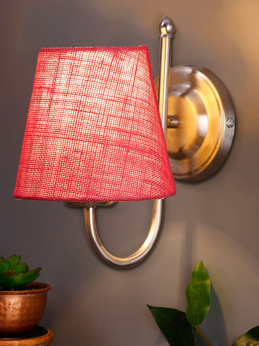 Devansh Pink Jute Conical Wall Lamps with Steel Base Price in India