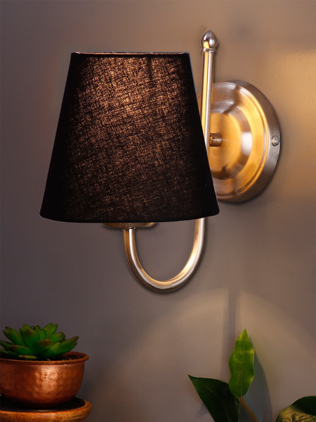 Devansh Black Fabric Cotton Wall Lamp With Steel Base Price in India