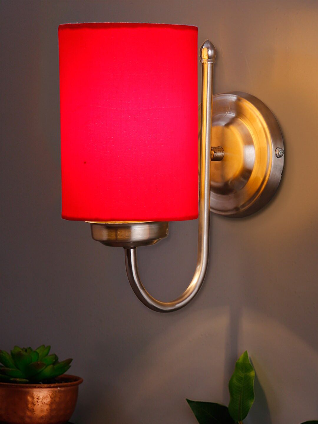 Devansh Red Cotton Wall Mounted Lamp With Steel Base Price in India