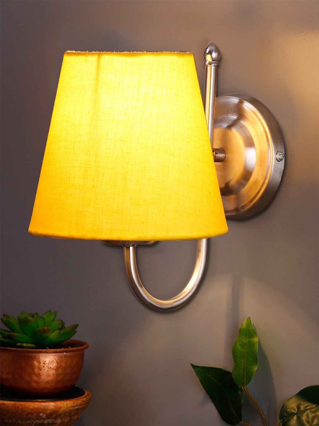 Devansh Yellow Fabric Cotton Wall Lamp With Steel Base Price in India