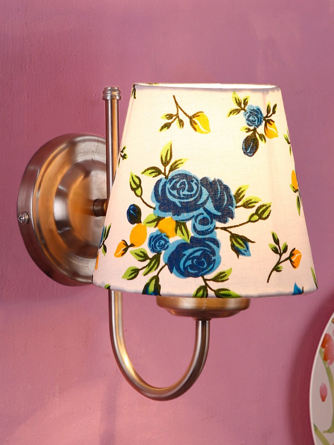 Devansh White & Blue Floral Printed Contemporary Wall Lamp Price in India