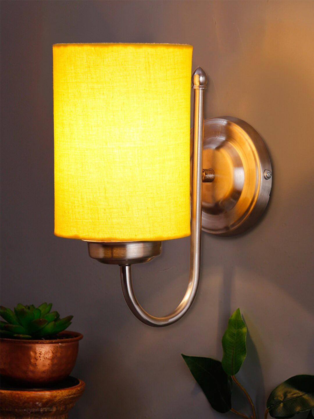 Devansh Yellow Cotton Wall Mounted Lamp With Steel Base Price in India