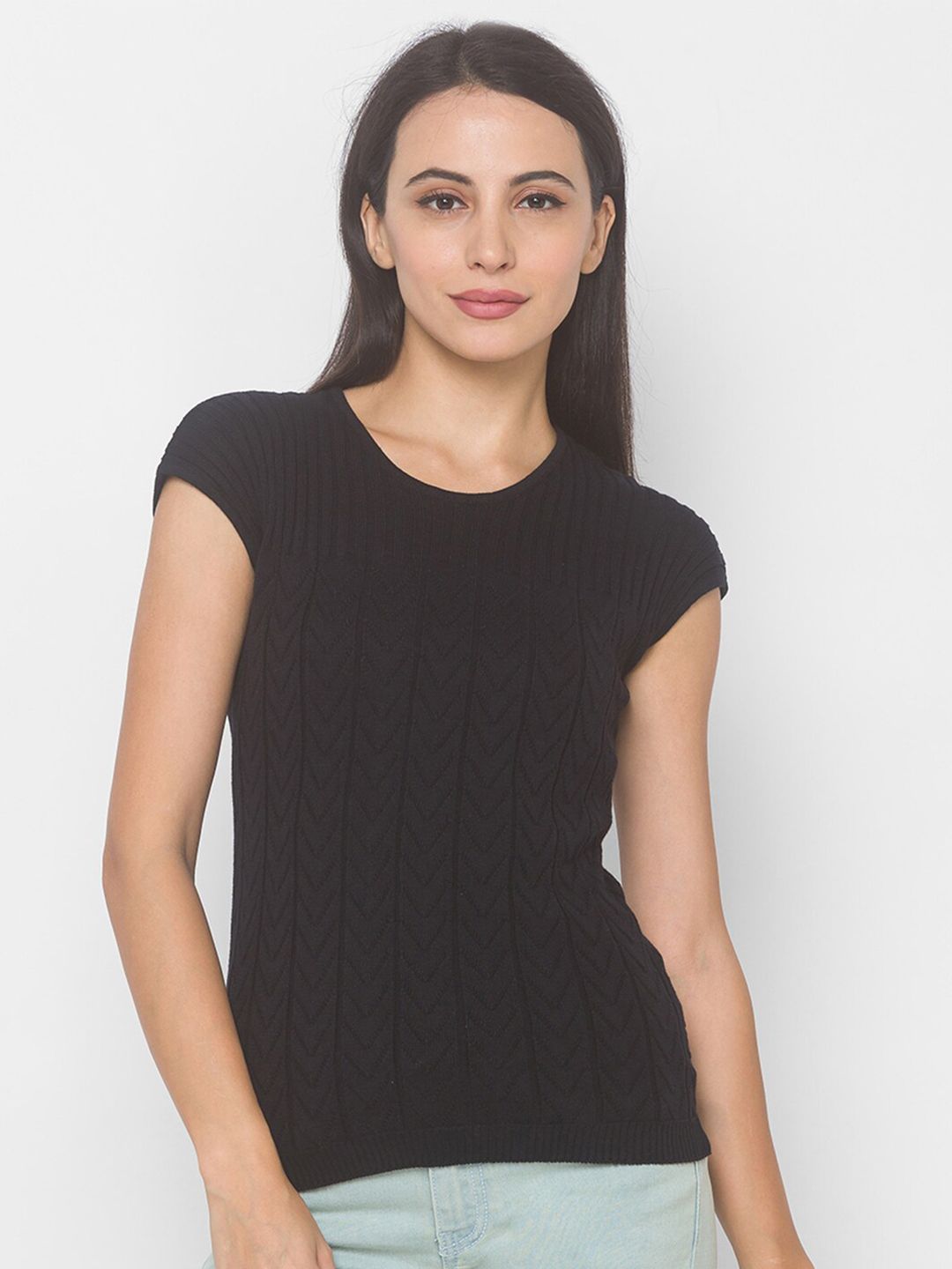 Globus Women Black Pullover Sweater Price in India