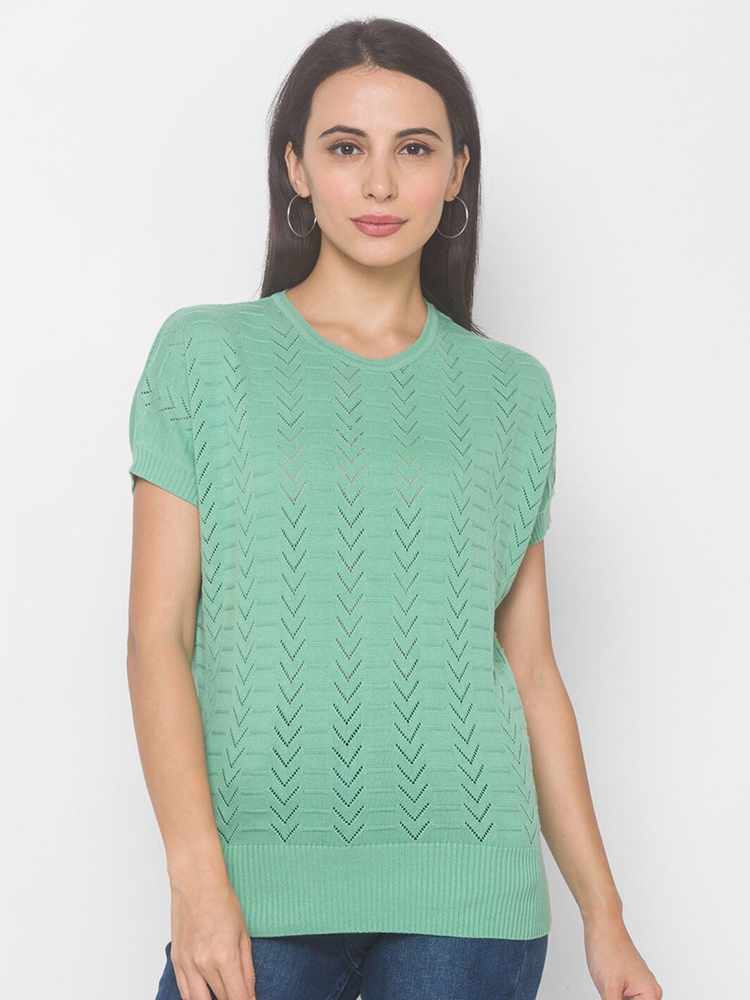 Globus Women Green Self Design Sweaters Price in India