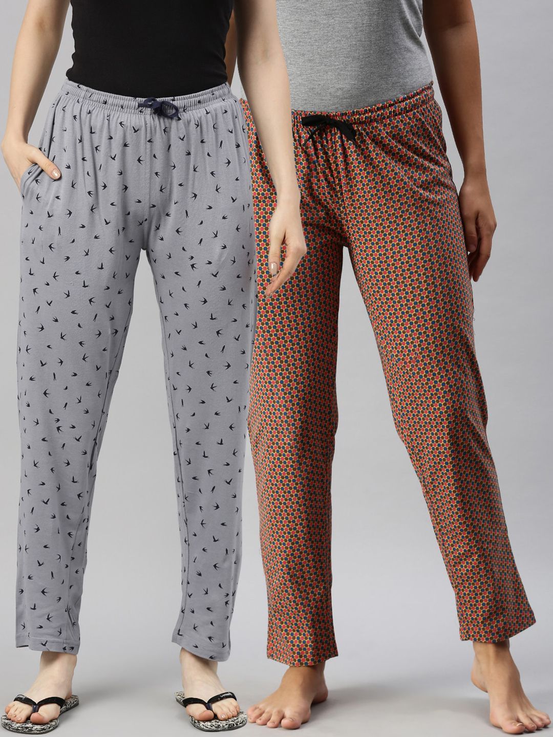 Kryptic Women Pack Of 2 Printed Pure Cotton Lounge Pants Price in India