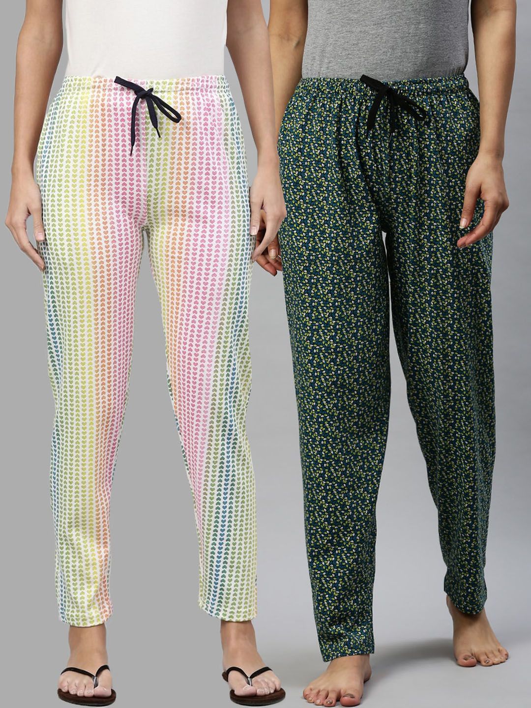 Kryptic Women 100% Cotton Full Length Lounge Pants - Pack of 2 Price in India