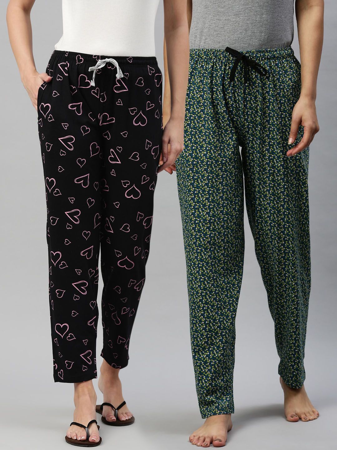 Kryptic Women Pack Of 2 Printed Pure Cotton Lounge Pants Price in India