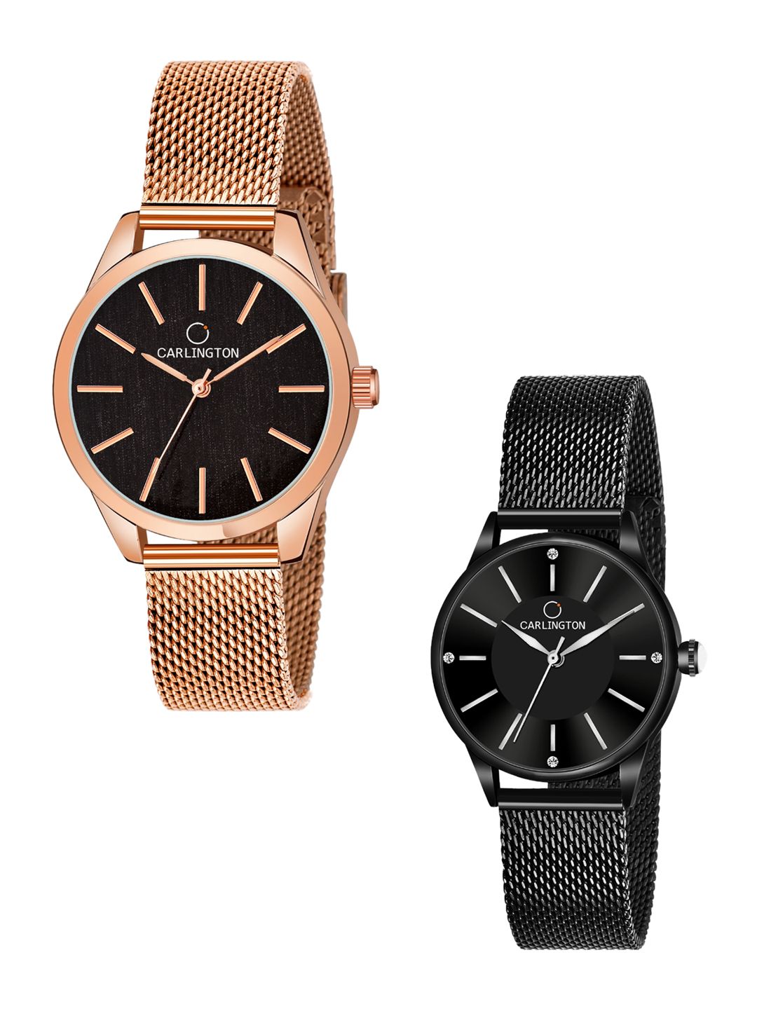 CARLINGTON Women Set of 2 Analogue Watch - CT2001 RoseBlack-CT2004 Black Price in India