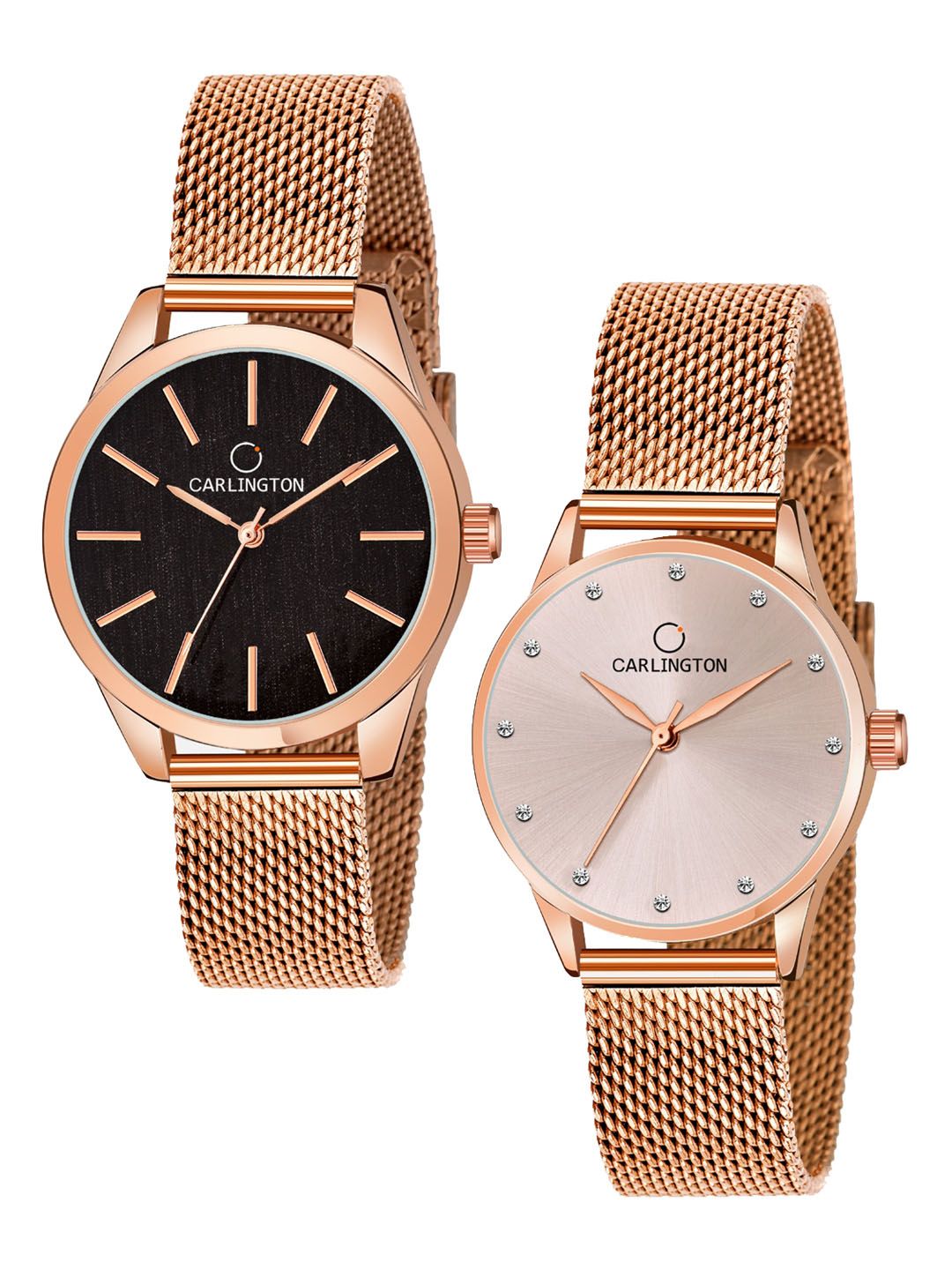 CARLINGTON Women Set of 2 Analogue Watch - CT2001 RoseBlack-CT2009 RoseGold Price in India