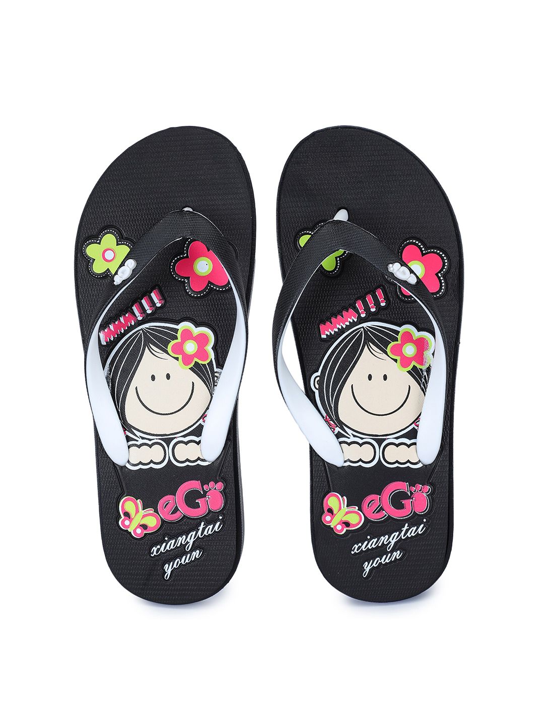 e-GO Women Black & White Printed Rubber Thong Flip-Flops Price in India